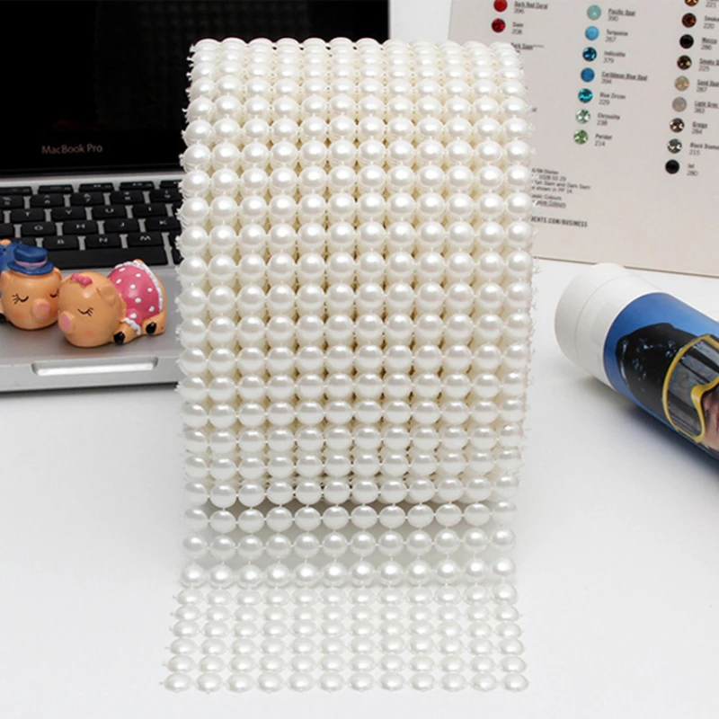 Hotfix Rhinestone Sheet - アクリルパールロール,1ヤード,24列,4mm,ウェディングパーティー用パールトリム,ケーキの花瓶,ブライダルシャワーの装飾