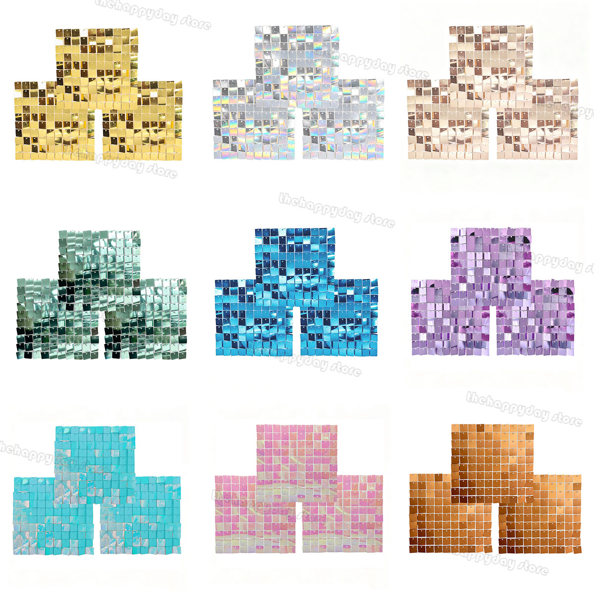 Sequin Fabric Panel - 18～3枚セット シマー ウォールバックドロップパネル スクエア型 スパンコール シマー