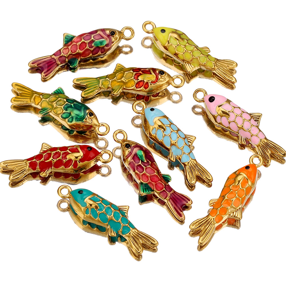 2 個ステンレス鋼カラフルなエナメル金魚チャームペンダント  - Embellishment Crafts のレビューと価格