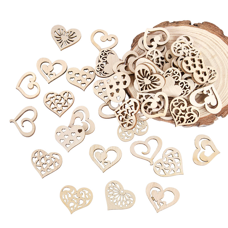 50/100 個中空ハートパターン小さな天然木製スライススク - Craft Embellishment のレビューと価格